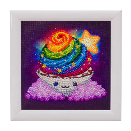 Regnbue Cupcake - 18 x 18 cm  med ramme - diamant billede